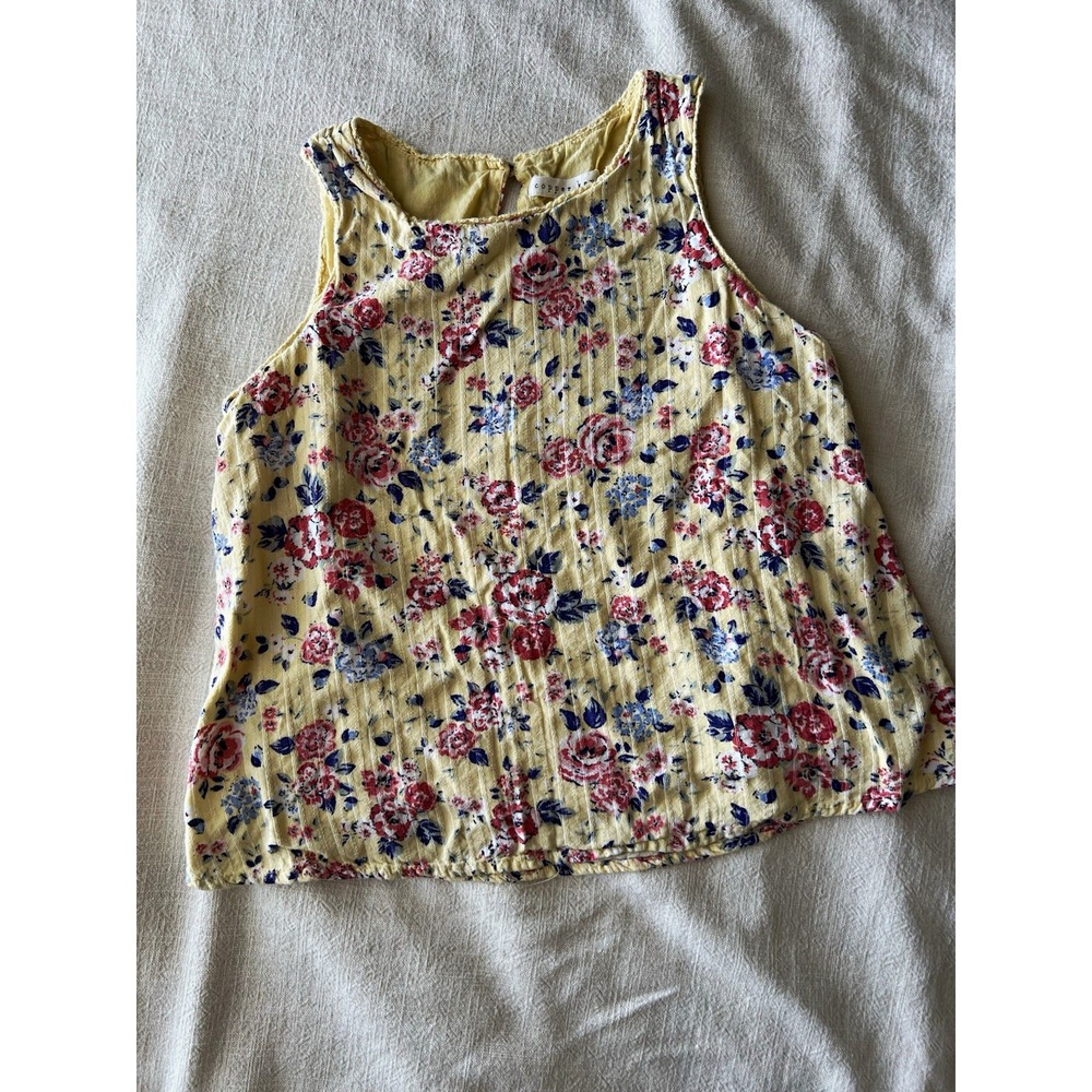 Copper Key Girls Size M Yellow Floral Tank top Rayon/cotton Lined Keyhole Back